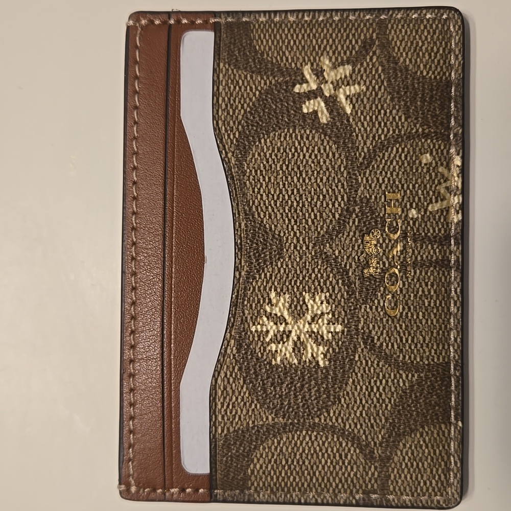NWT Coach Card Case in Signature Canvas with Snowflake Print